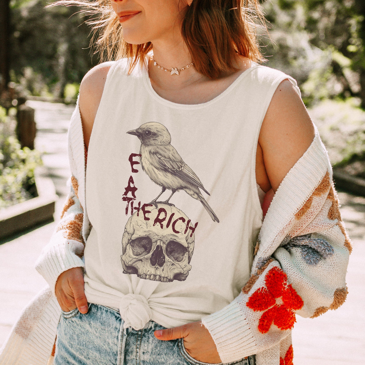 Eat The Rich graphic tank top featuring Bird Shirt in Black