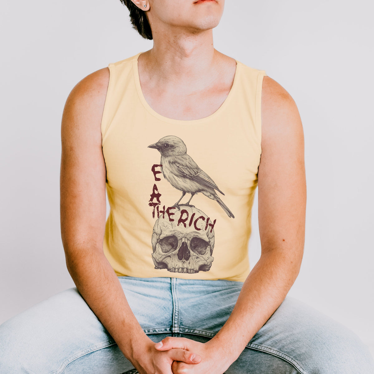 Eat The Rich graphic tank top featuring Bird Shirt