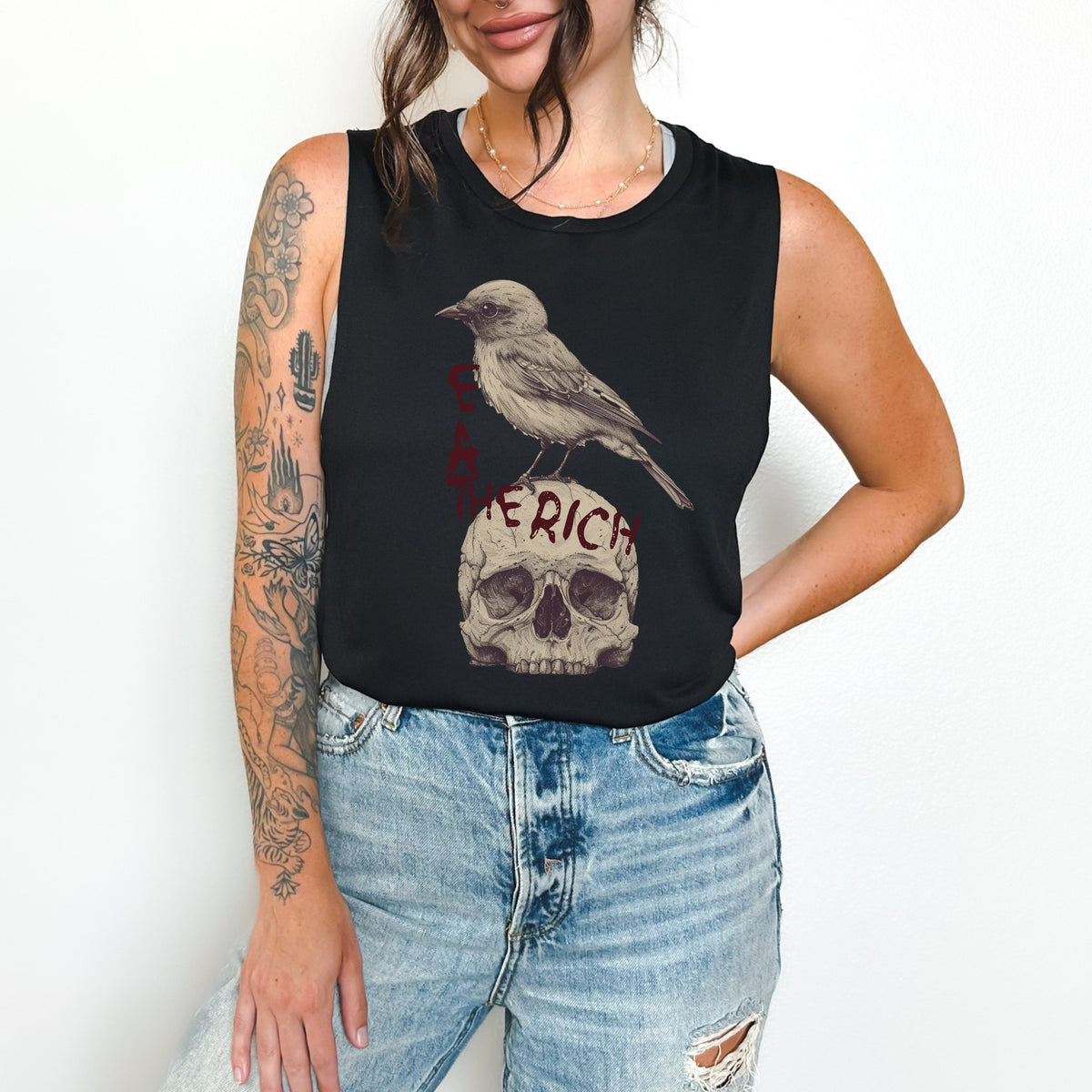 Eat The Rich graphic tank top featuring Bird Shirt