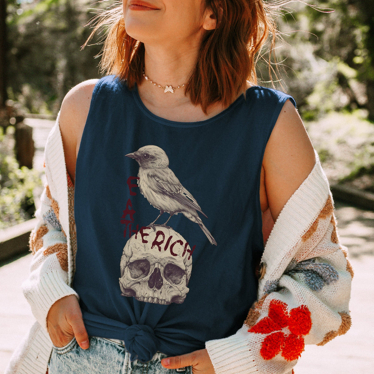 Eat The Rich graphic tank top featuring Bird Shirt