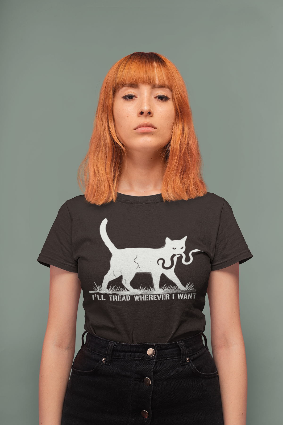Ill Tread Wherever I Want graphic shirt featuring Black Cat Snake Graphic Tee Witchy Feminist