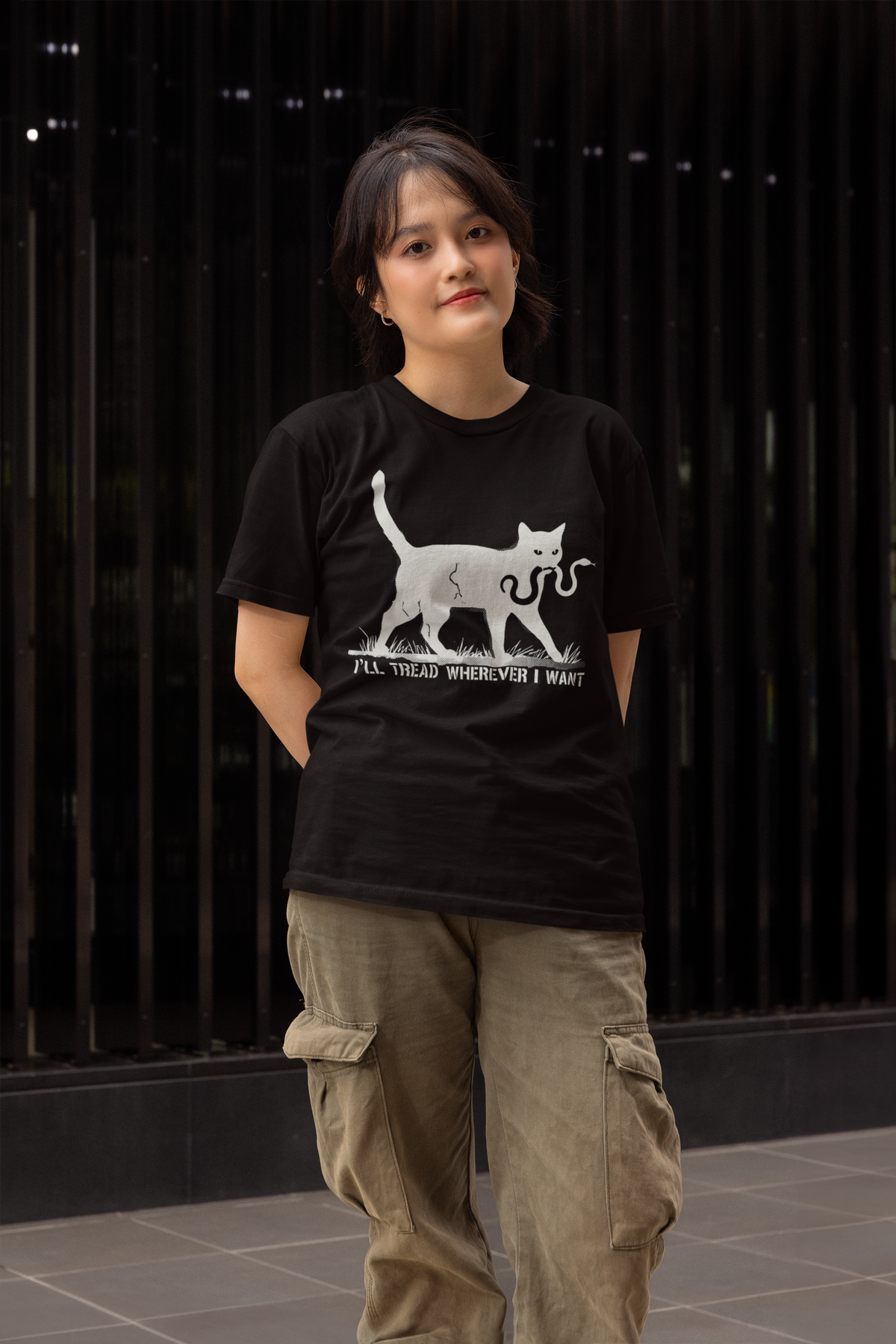 Ill Tread Wherever I Want graphic shirt featuring Black Cat Snake Graphic Tee Witchy Feminist