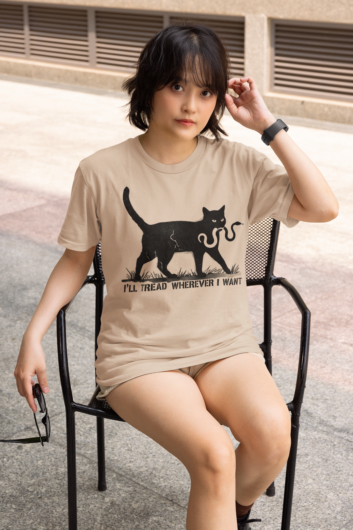 Ill Tread Wherever I Want graphic shirt featuring Black Cat Snake Graphic Tee Witchy Feminist
