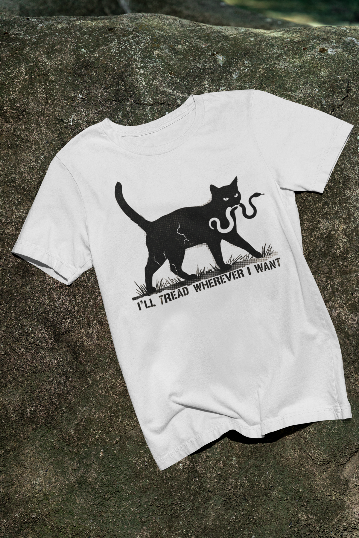 Ill Tread Wherever I Want graphic shirt featuring Black Cat Snake Graphic Tee Witchy Feminist