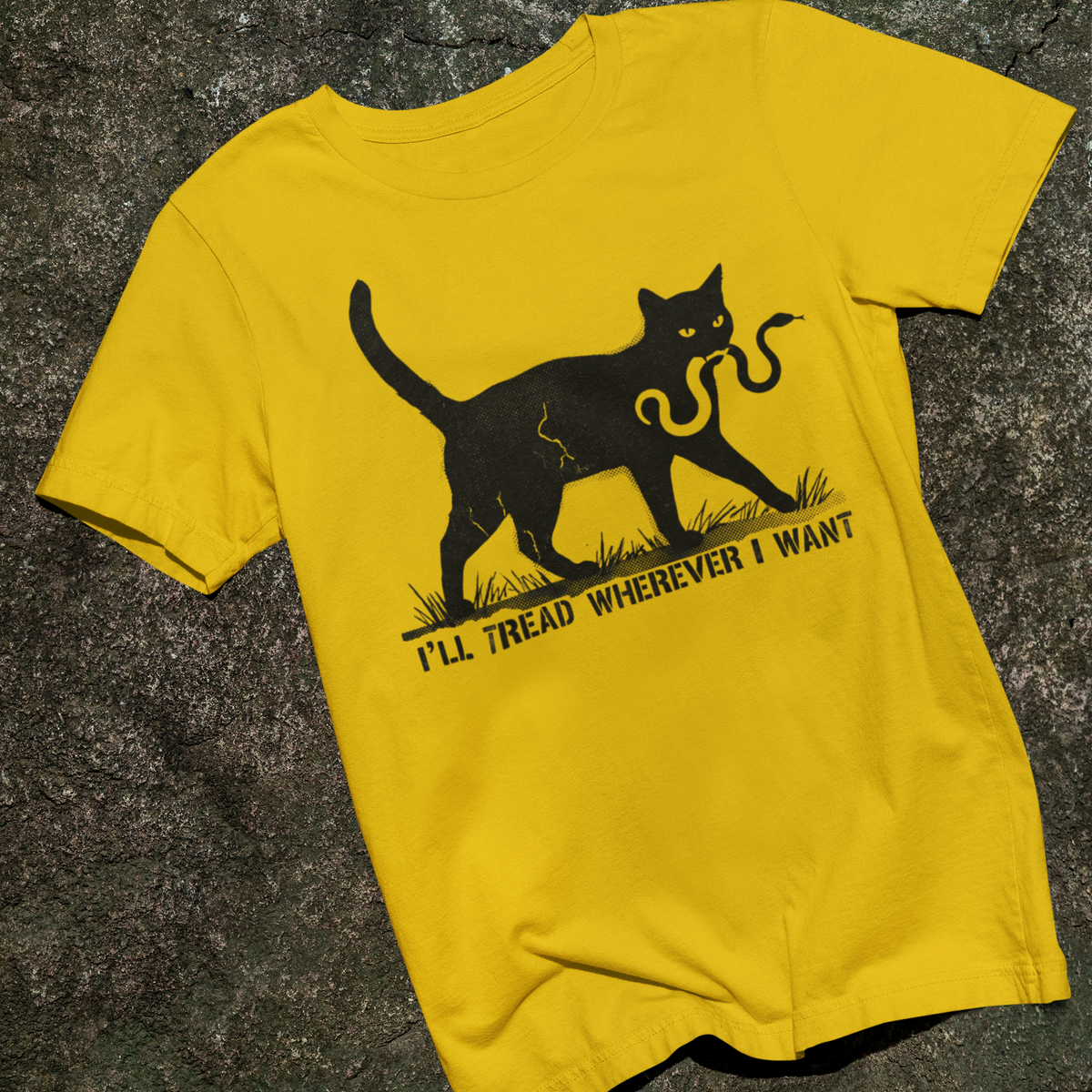 Ill Tread Wherever I Want graphic shirt featuring Black Cat Snake Graphic Tee Witchy Feminist in Daisy