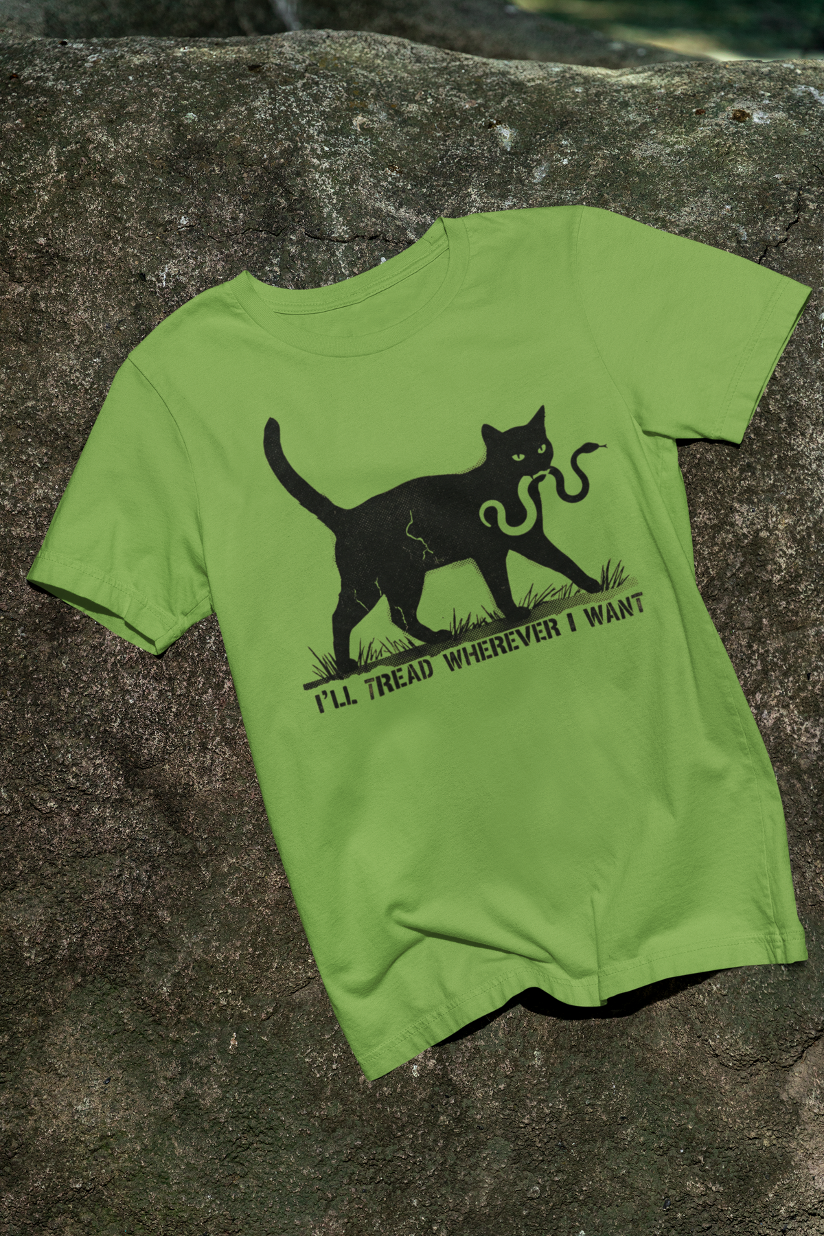 Ill Tread Wherever I Want graphic shirt featuring Black Cat Snake Graphic Tee Witchy Feminist