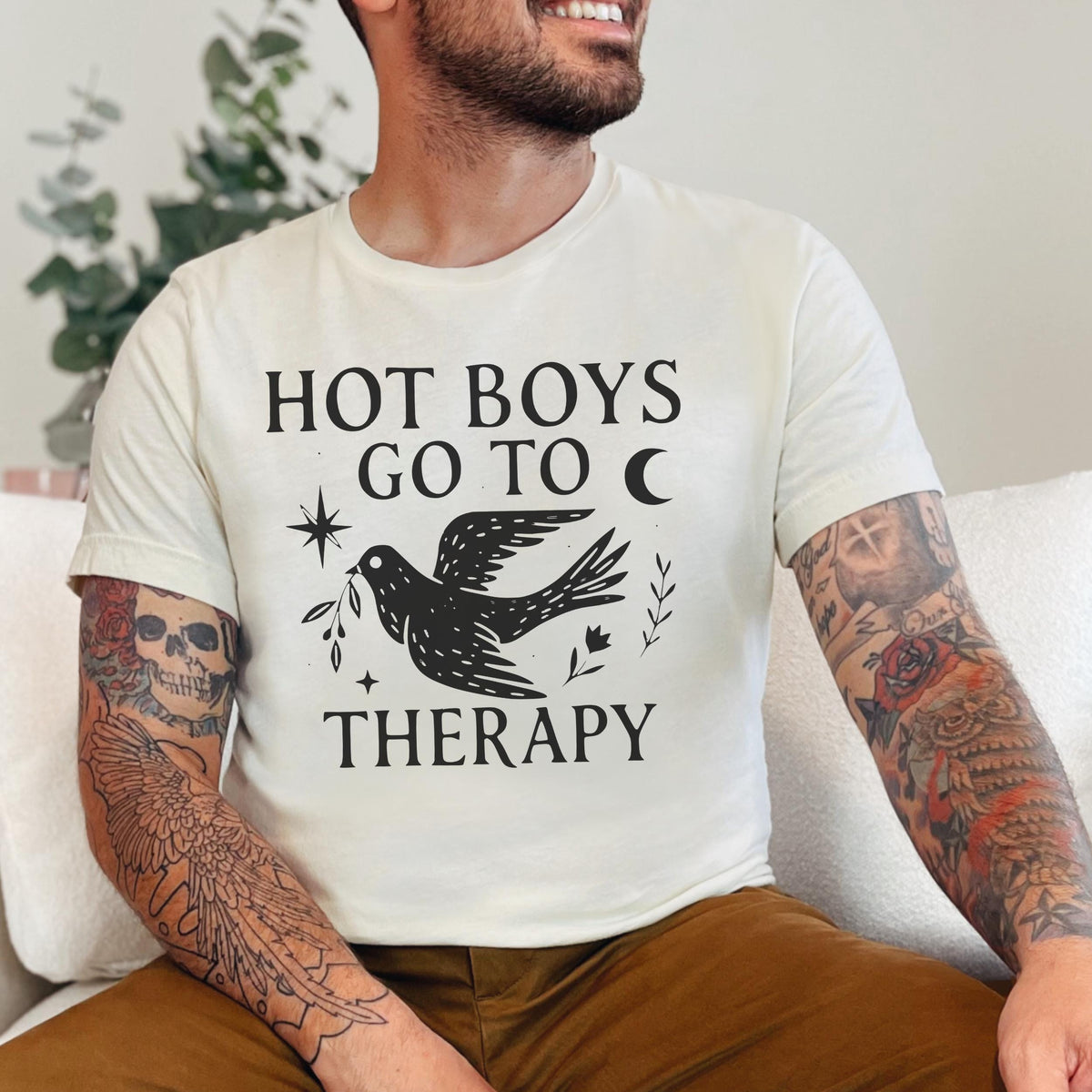 Hot Boys Go To Therapy graphic shirt featuring Mental Health Tee & Healing Humor