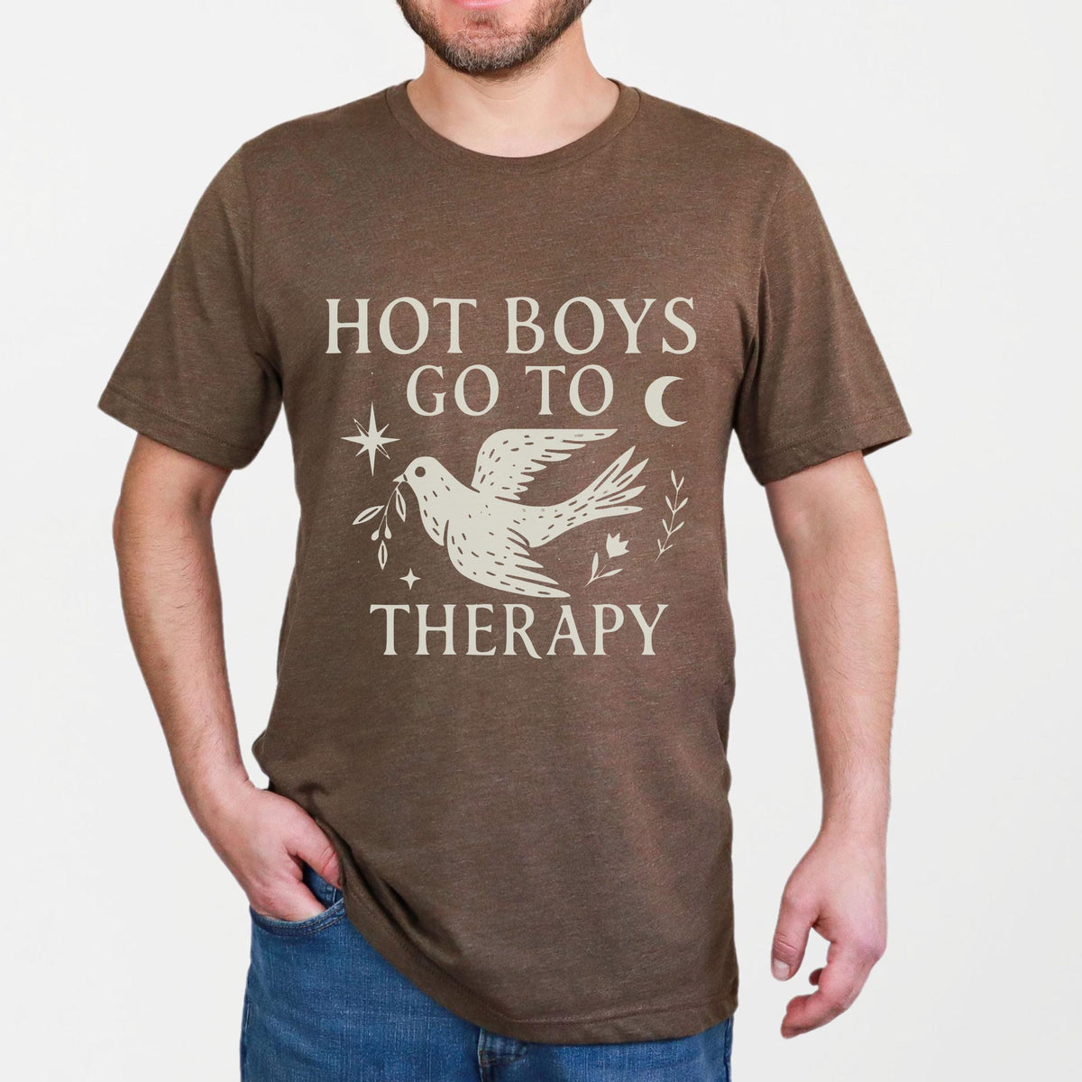 Hot Boys Go To Therapy graphic shirt featuring Mental Health Tee & Healing Humor