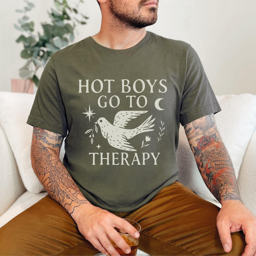 Hot Boys Go To Therapy graphic shirt featuring Mental Health Tee & Healing Humor