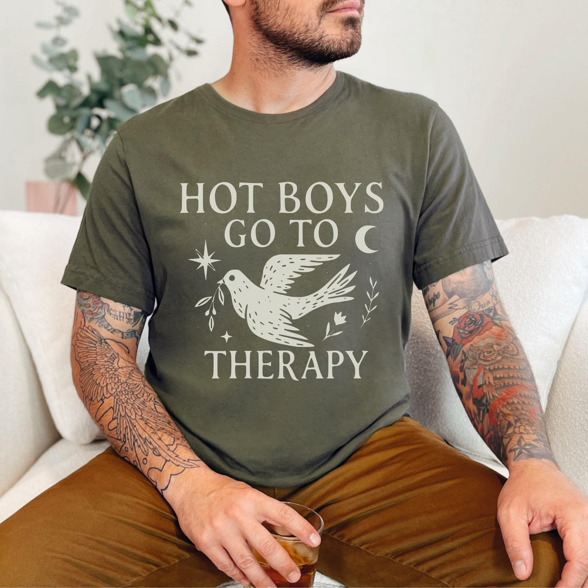 Hot Boys Go To Therapy graphic shirt featuring Mental Health Tee & Healing Humor