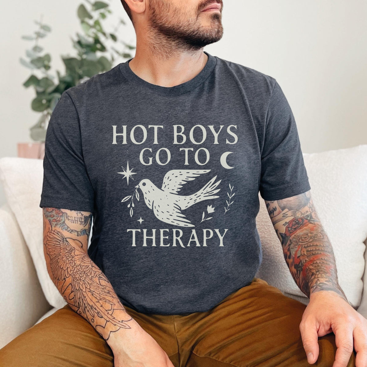 Hot Boys Go To Therapy graphic shirt featuring Mental Health Tee & Healing Humor