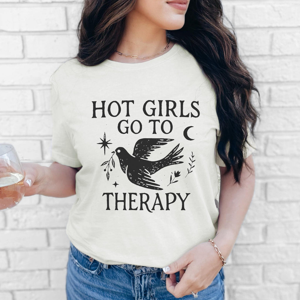 Hot Girls Go To Therapy graphic shirt featuring Feminist Mental Health Tee, Funny for Her