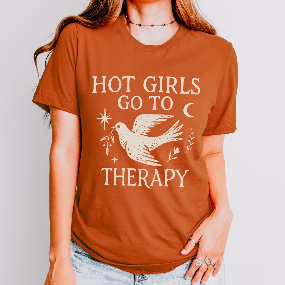 Hot Girls Go To Therapy graphic shirt featuring Feminist Mental Health Tee, Funny for Her