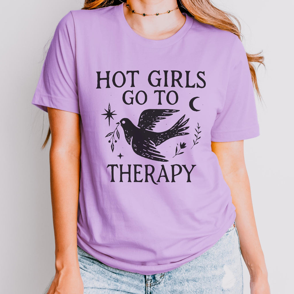 Hot Girls Go To Therapy graphic shirt featuring Feminist Mental Health Tee, Funny for Her