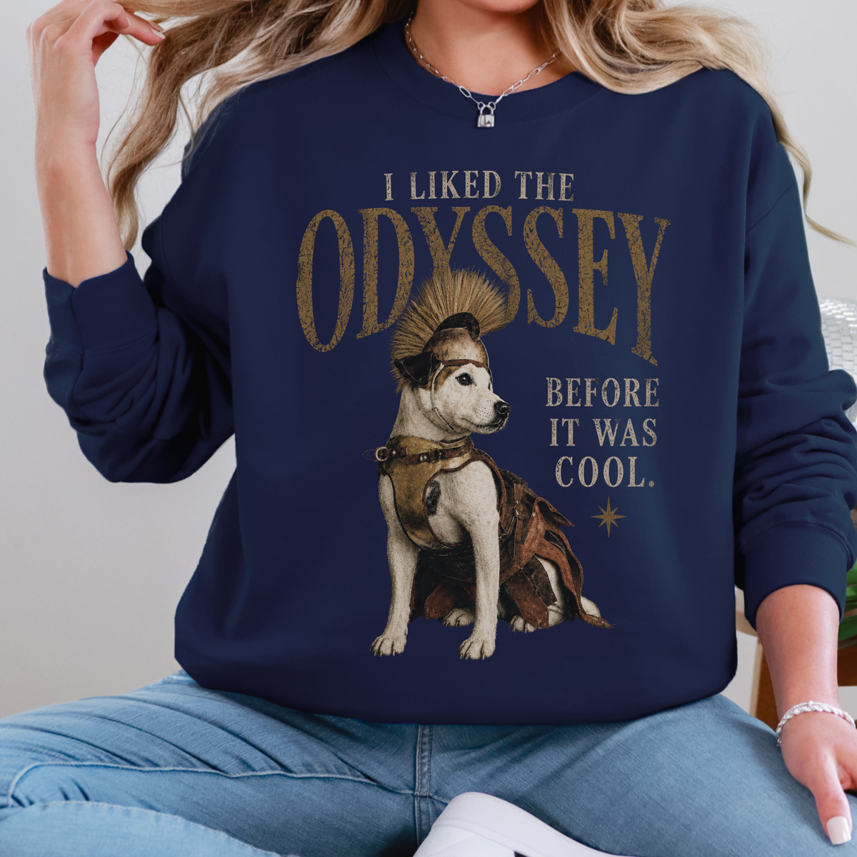 I Liked the Odyssey Before It Was Cool graphic sweatshirt featuring Greek Mythology Dog Crewneck