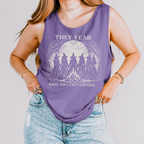 Feminist Witch graphic tank top featuring They Fear What They Can't Control Coven