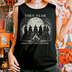 Feminist Witch graphic tank top featuring They Fear What They Can't Control Coven