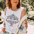 Good Omens Inspired A.Z. Fell Bookshop graphic tank top in Black