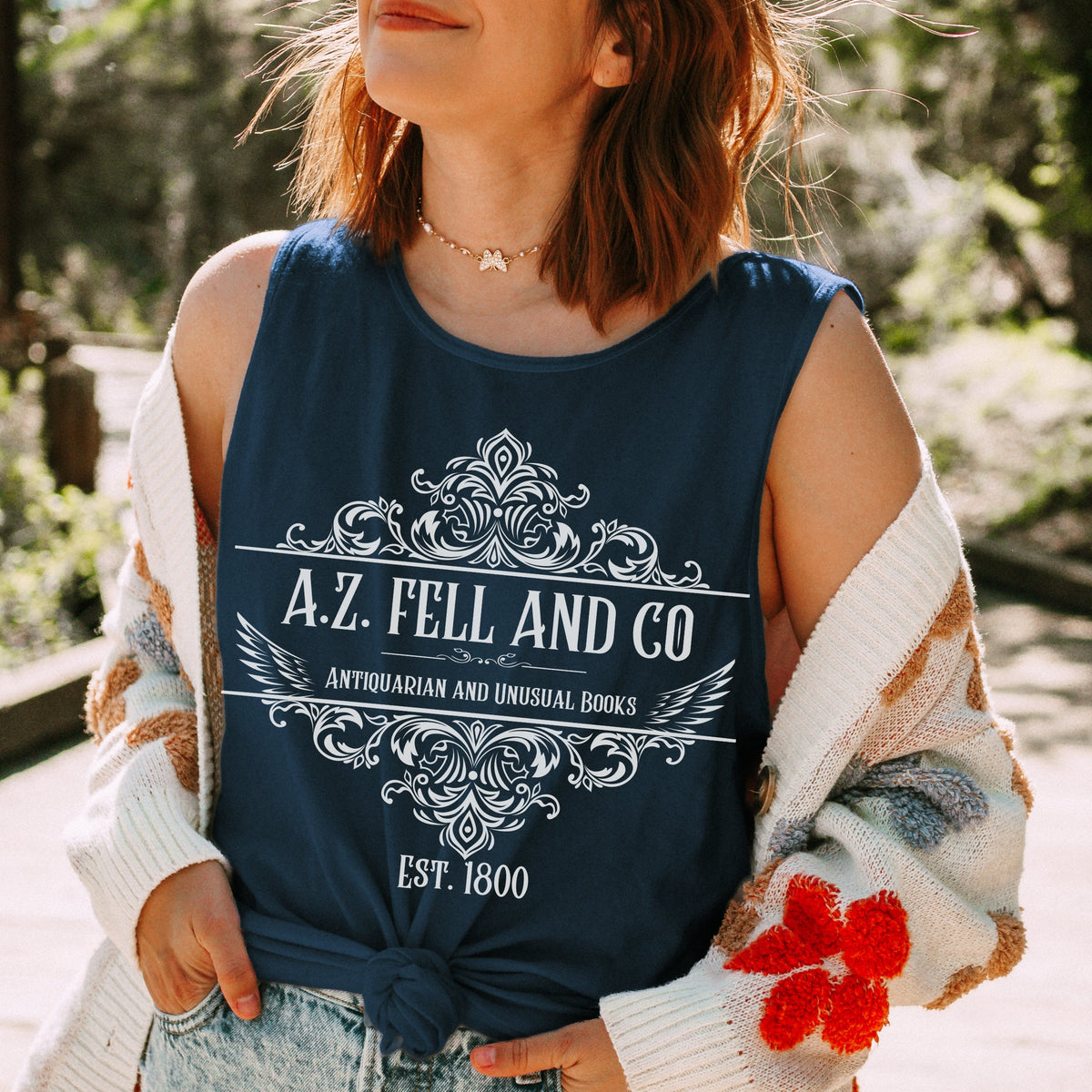 Good Omens Inspired A.Z. Fell Bookshop graphic tank top