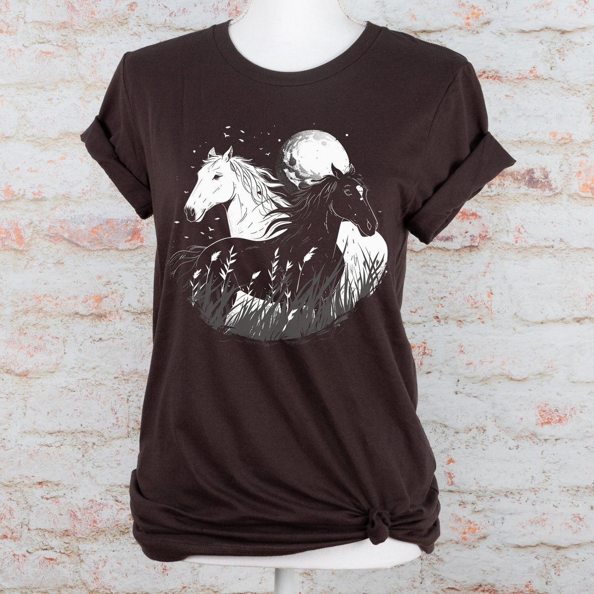 Moonlit Wild Horse graphic shirt featuring Dreamy Night Sky Stallion Shirt