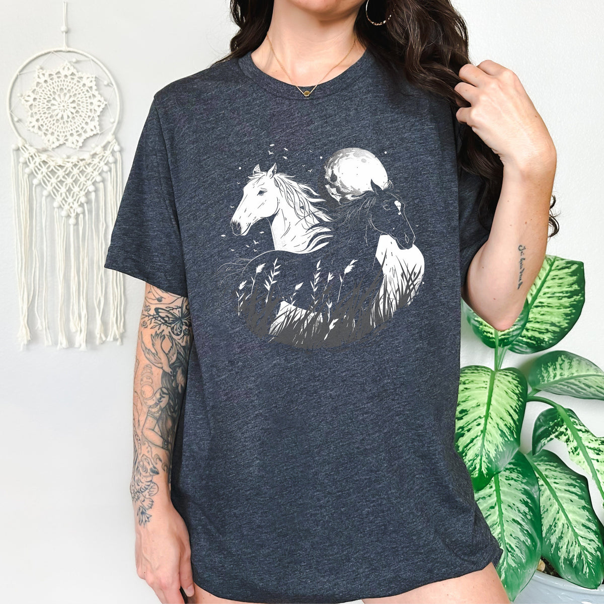 Moonlit Wild Horse graphic shirt featuring Dreamy Night Sky Stallion Shirt