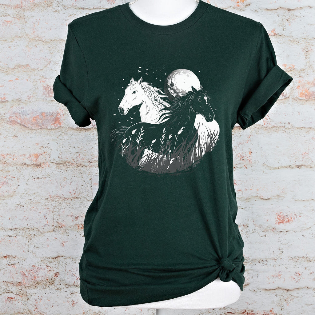 Moonlit Wild Horse graphic shirt featuring Dreamy Night Sky Stallion Shirt