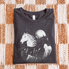 Moonlit Wild Horse graphic shirt featuring Dreamy Night Sky Stallion Shirt