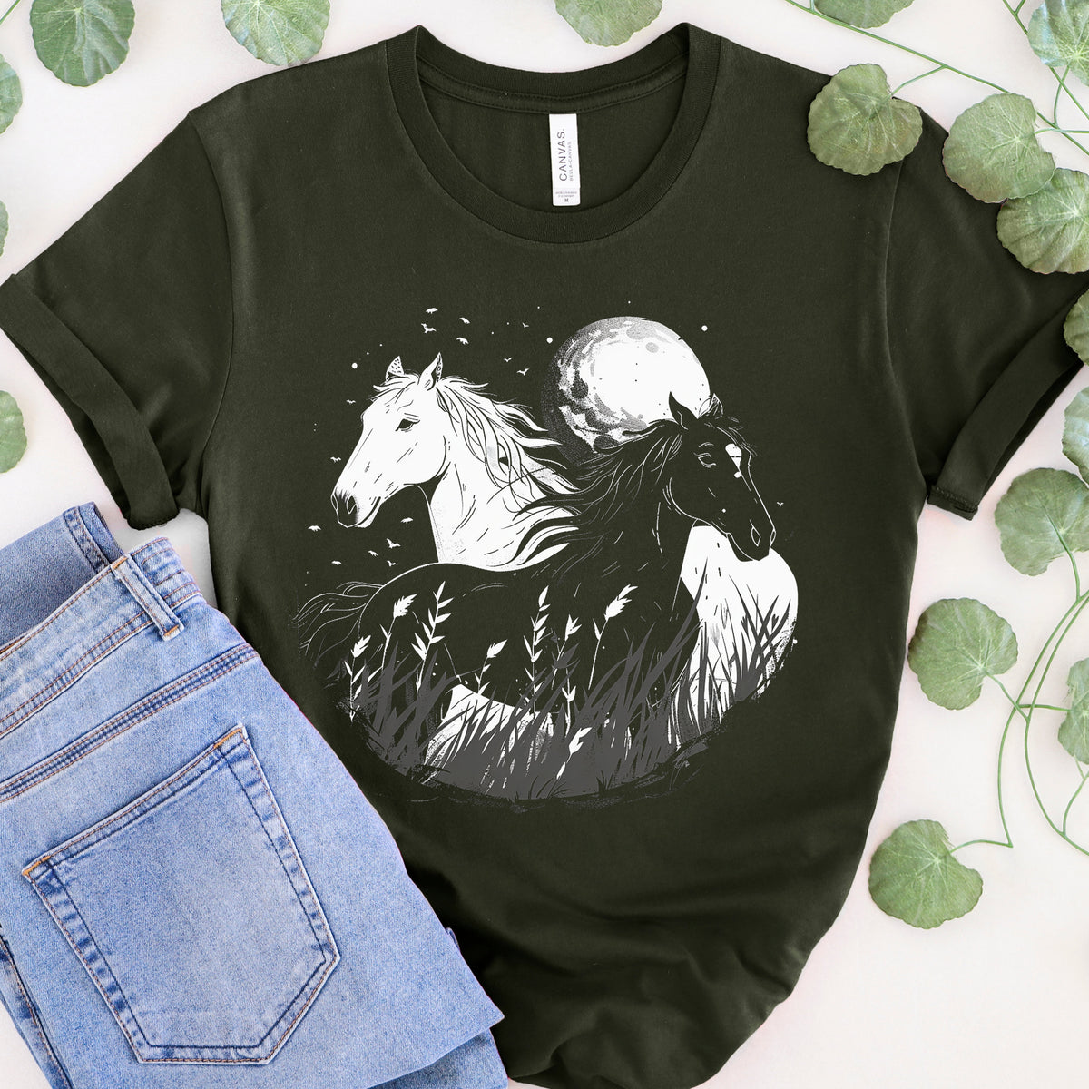 Moonlit Wild Horse graphic shirt featuring Dreamy Night Sky Stallion Shirt