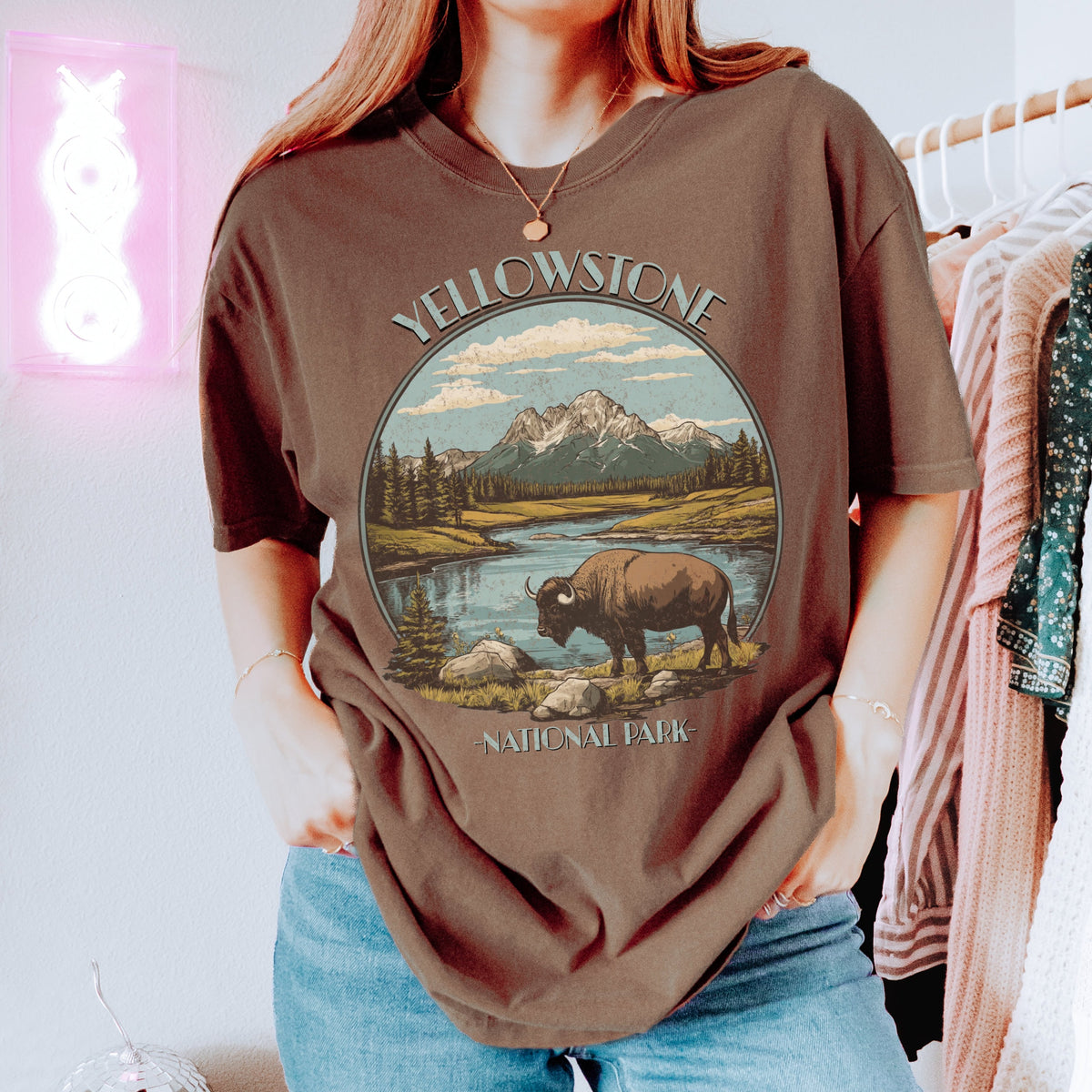 Yellowstone National Park graphic shirt featuring Vintage Bison Scenic Tee