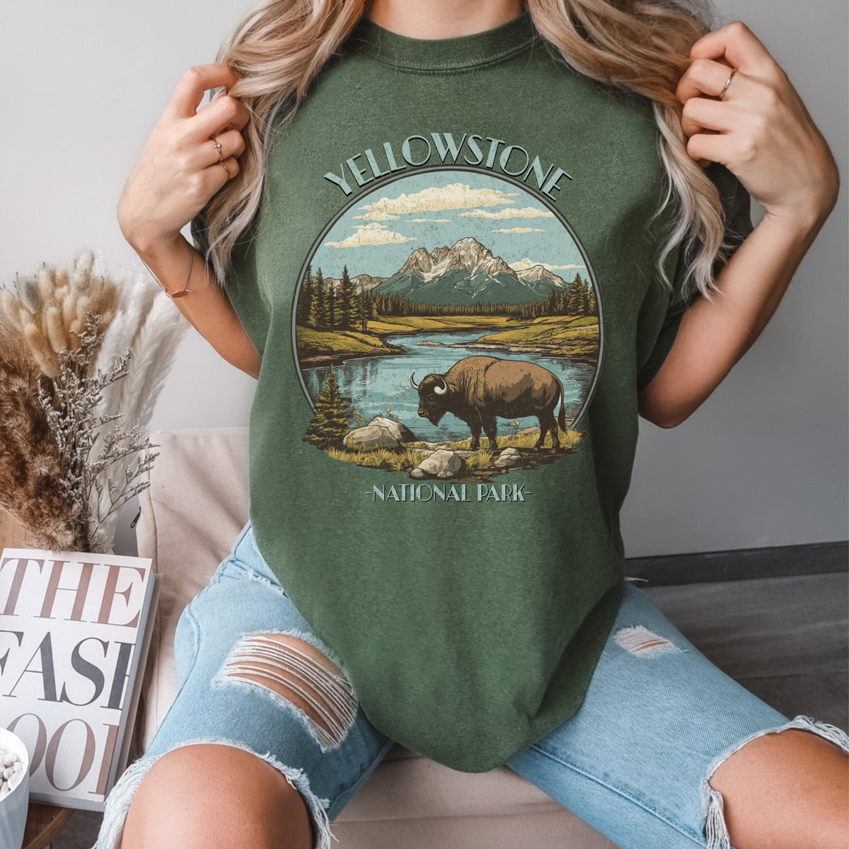Yellowstone National Park graphic shirt featuring Vintage Bison Scenic Tee