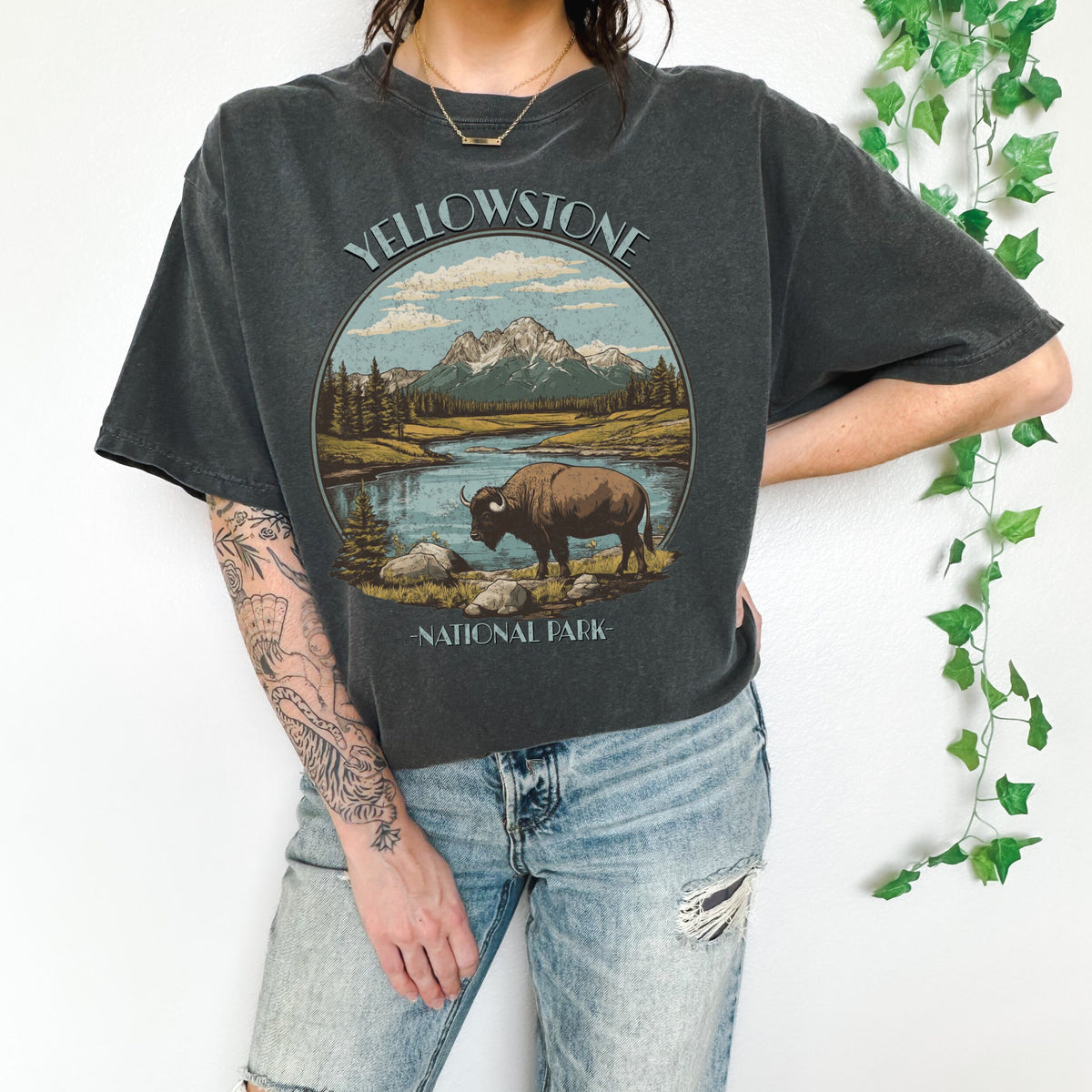 Yellowstone National Park graphic shirt featuring Vintage Bison Scenic Tee