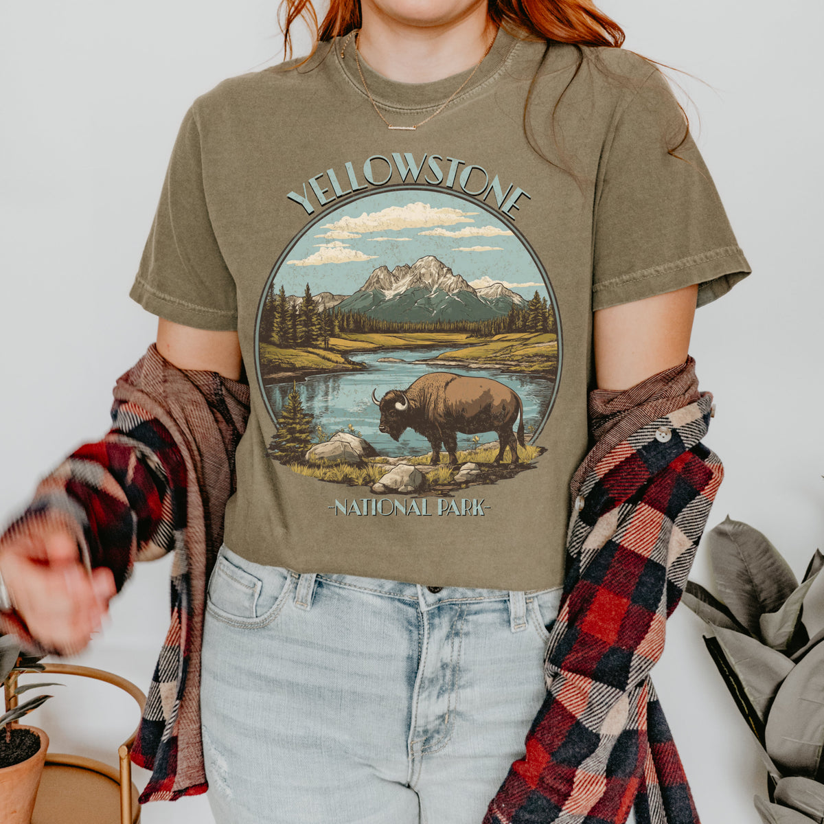 Yellowstone National Park graphic shirt featuring Vintage Bison Scenic Tee in Blue Spruce