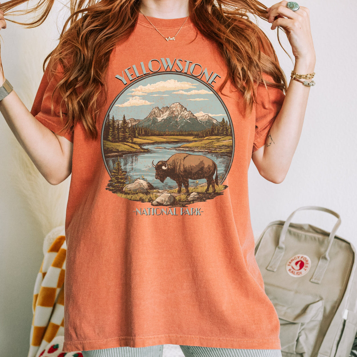 Yellowstone National Park graphic shirt featuring Vintage Bison Scenic Tee