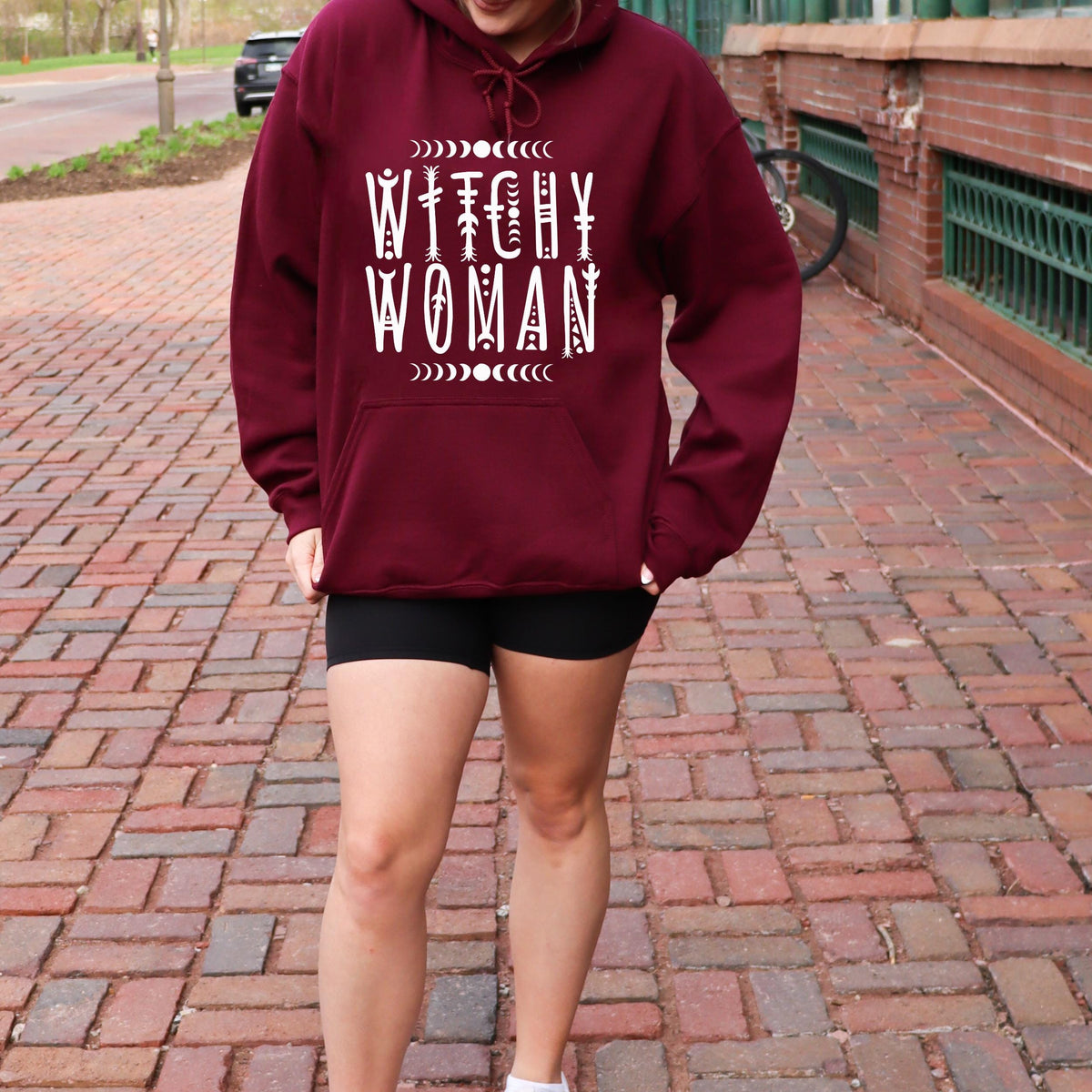 Witchy Woman graphic hoodie featuring Celestial Moon Phase Witch Graphic