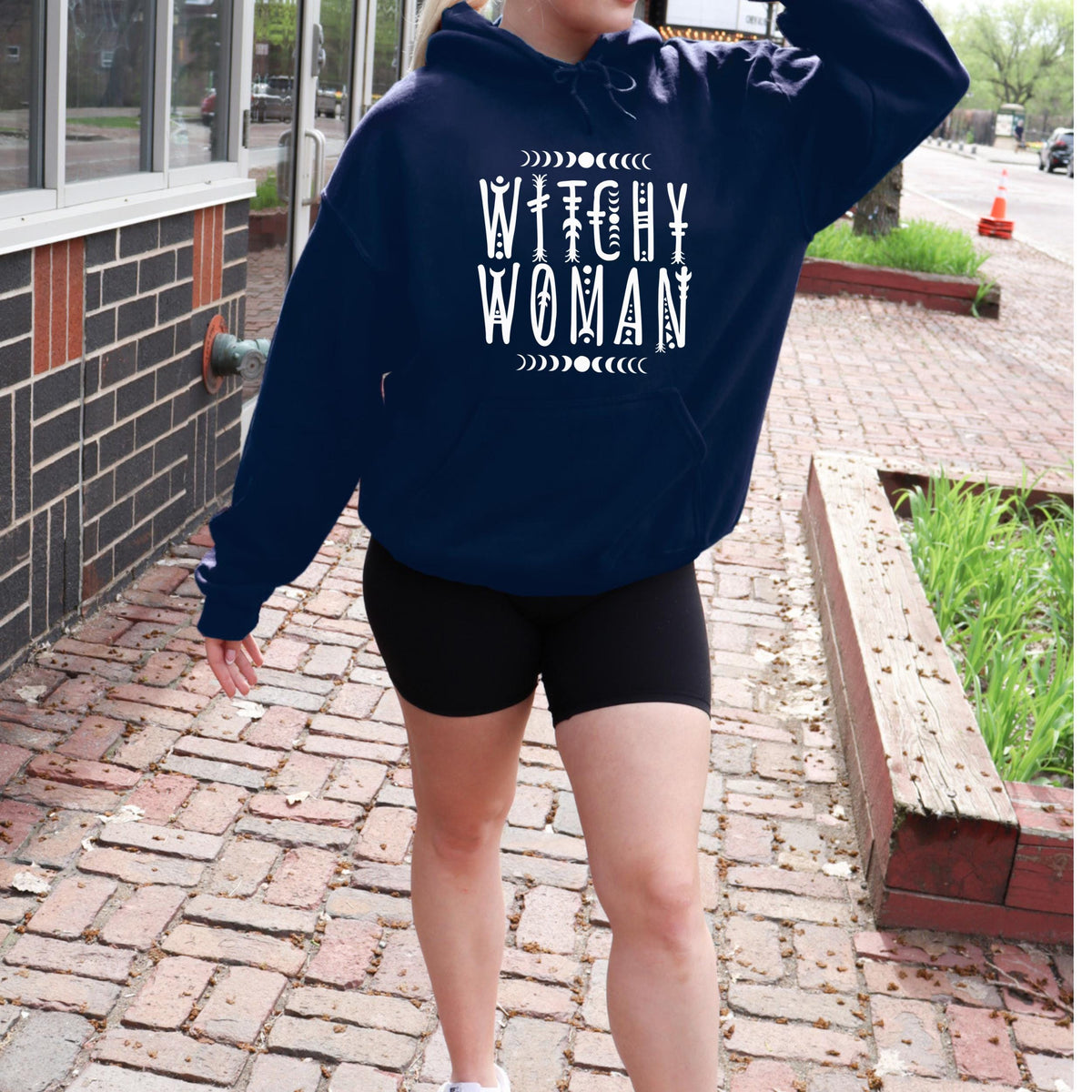 Witchy Woman graphic hoodie featuring Celestial Moon Phase Witch Graphic