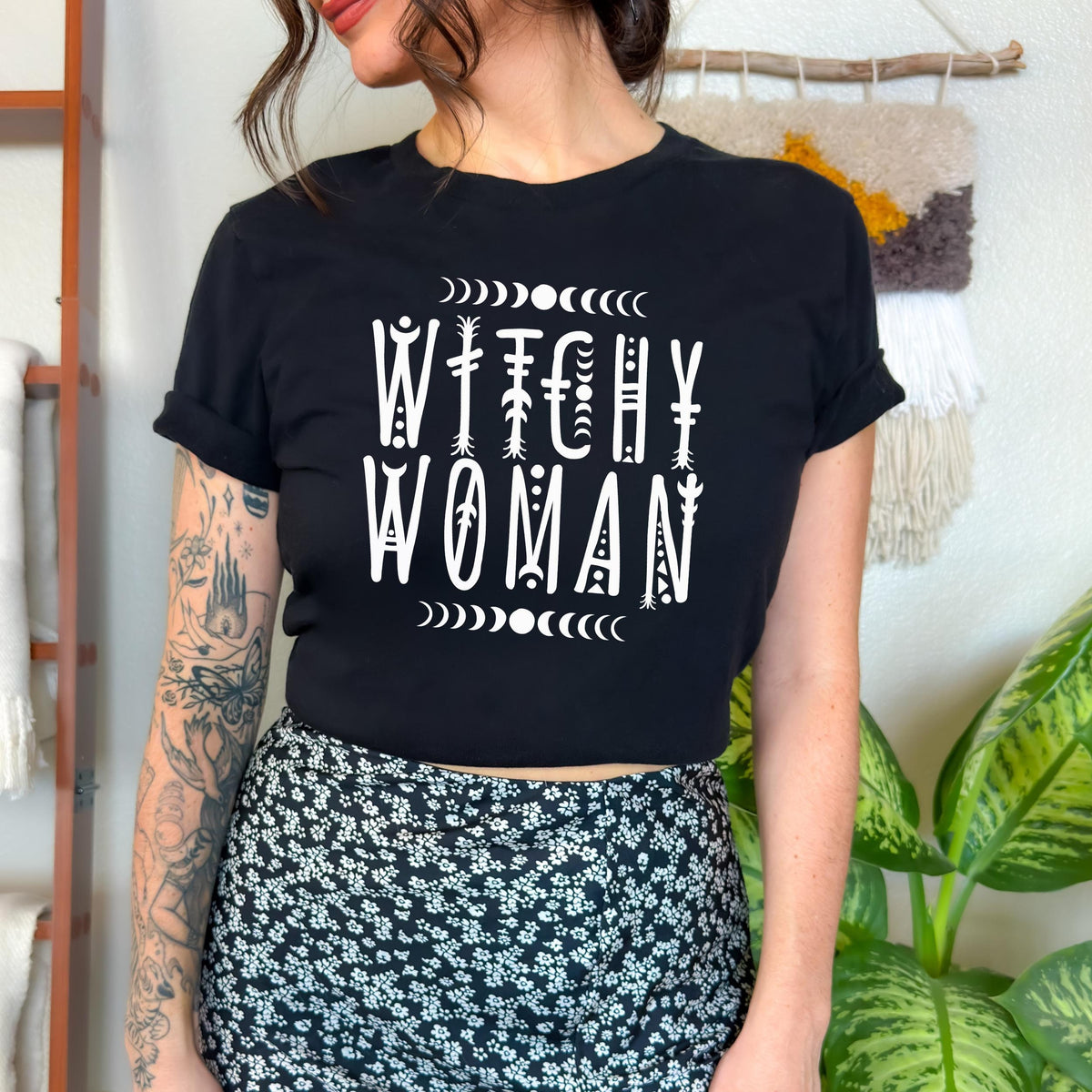 Witchy Woman graphic shirt featuring Moon Phase Celestial Graphic Tee in Army