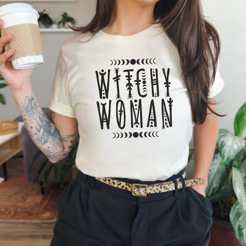 Witchy Woman graphic shirt featuring Moon Phase Celestial Graphic Tee