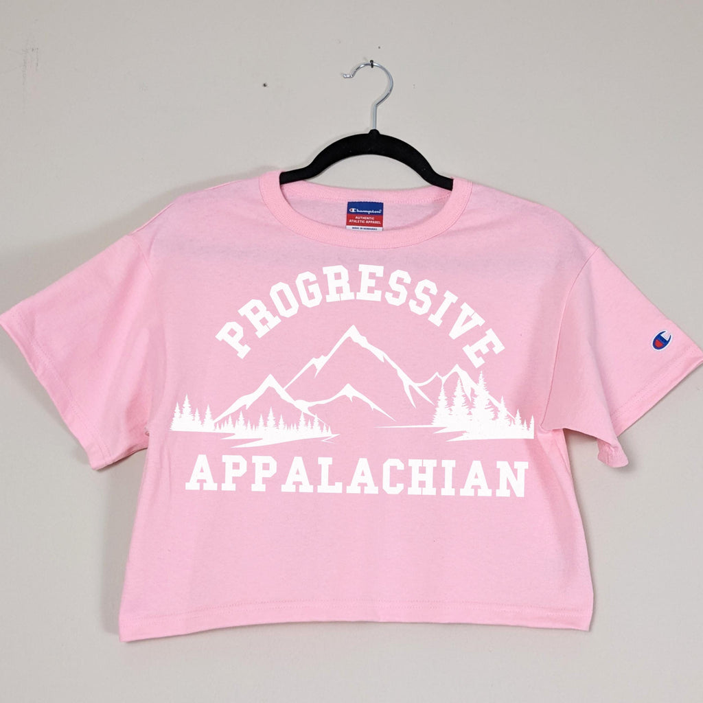 Progressive Appalachian Crop Top graphic shirt featuring Mountain Graphic Champion Tee