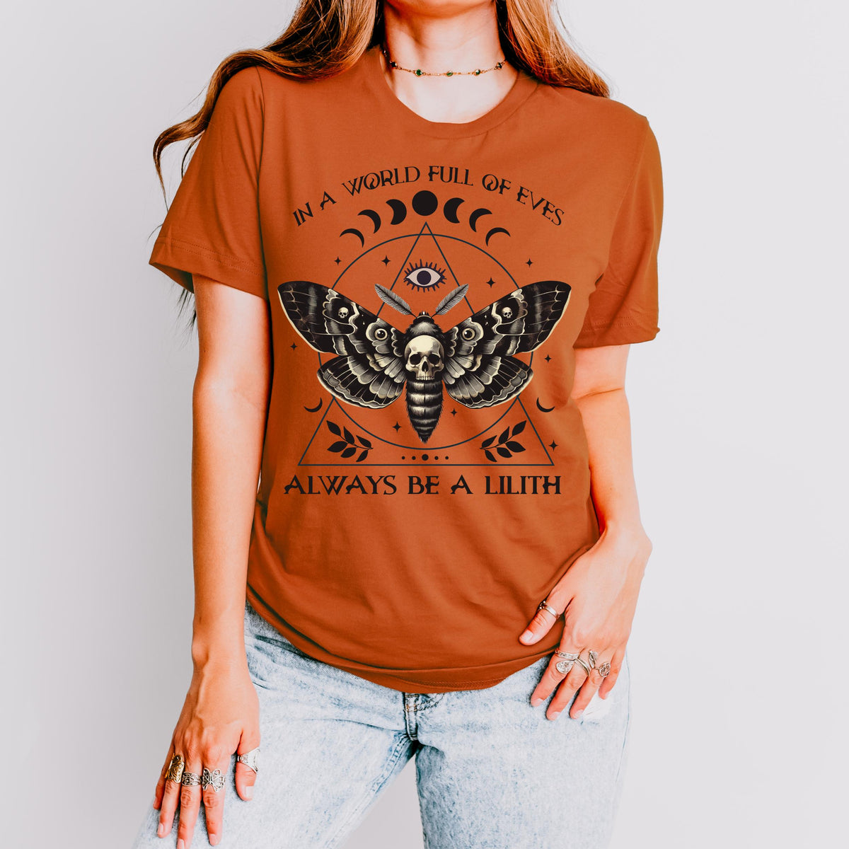 Always Be a Lilith graphic shirt featuring Feminist Witchy Moth Graphic Tee