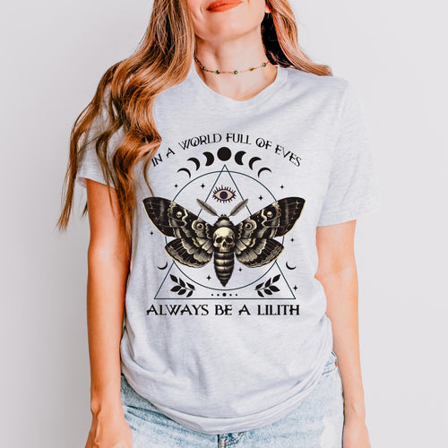 Always Be a Lilith graphic shirt featuring Feminist Witchy Moth Graphic Tee in Aqua