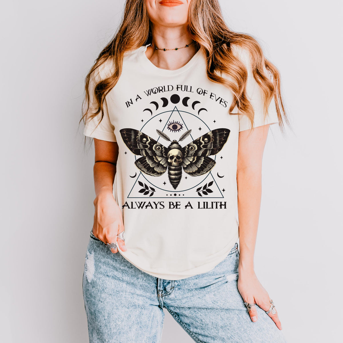 Always Be a Lilith graphic shirt featuring Feminist Witchy Moth Graphic Tee