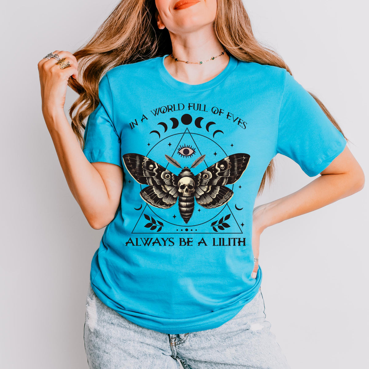Always Be a Lilith graphic shirt featuring Feminist Witchy Moth Graphic Tee