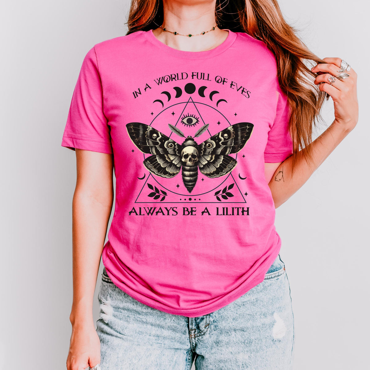 Always Be a Lilith graphic shirt featuring Feminist Witchy Moth Graphic Tee