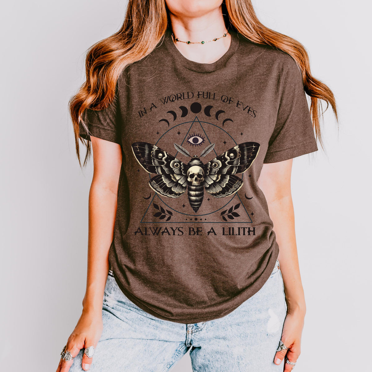 Always Be a Lilith graphic shirt featuring Feminist Witchy Moth Graphic Tee