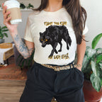 Fight the Rich Not Each Other graphic shirt featuring Anti-Oligarchy Wolf Graphic Tee