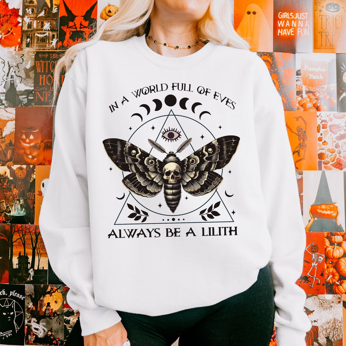 Always Be a Lilith graphic sweatshirt featuring Feminist Witchy Moth Crewneck in Ash