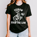 Yeehaw Fuck the Law graphic shirt featuring Outlaw Cowboy Western Graphic Tee