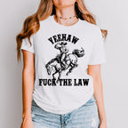 Yeehaw Fuck the Law graphic shirt featuring Outlaw Cowboy Western Graphic Tee in Black
