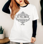 A.Z. Fell and Co graphic shirt featuring Good Omens Aziraphale Bookshop Graphic Tee