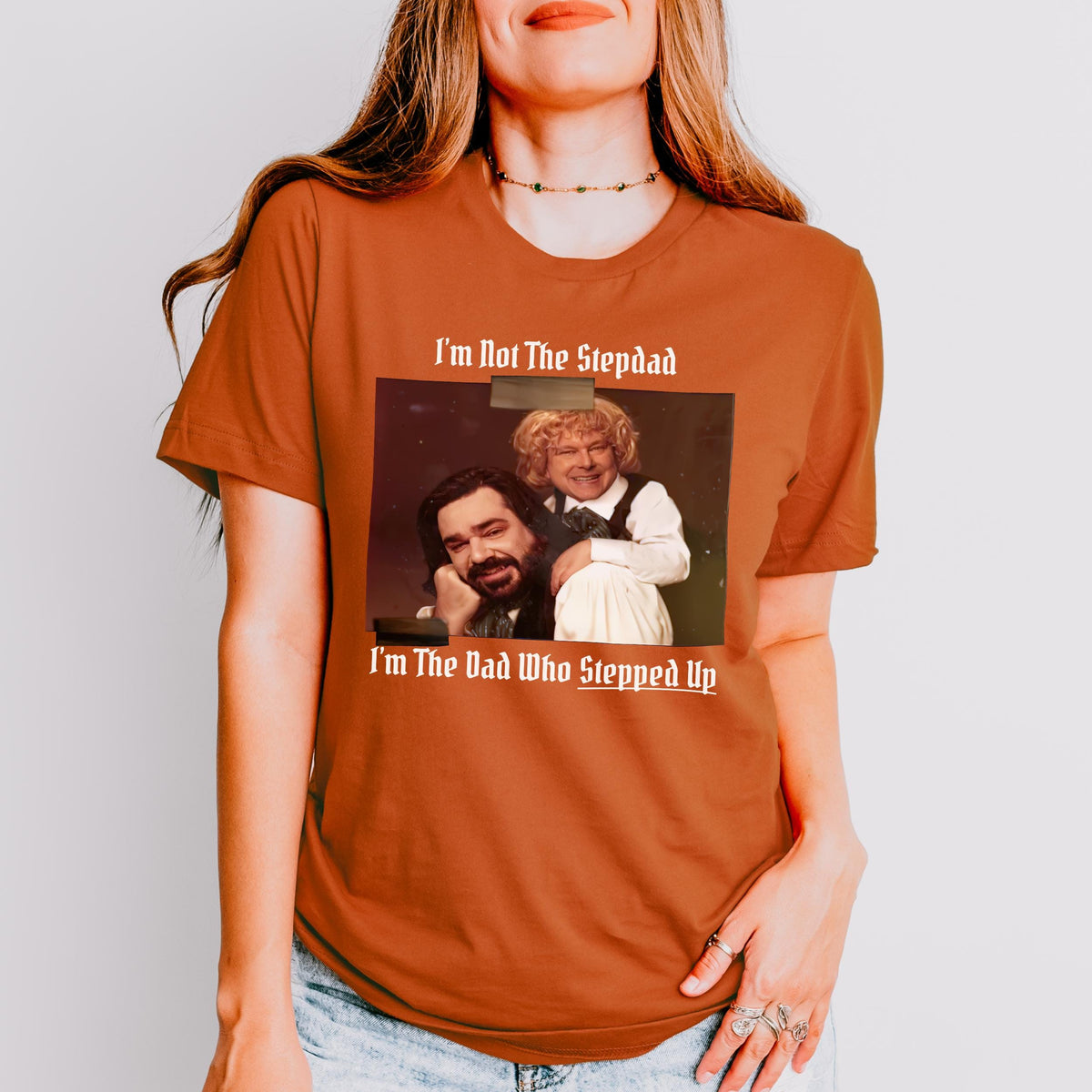 Laszlo & Baby Colin Robinson graphic shirt featuring What We Do in the Shadows Stepdad Tee